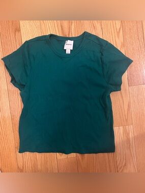 Anthropology Maeve Teal Ribbed Short Sleeve Cropped Tee